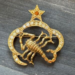 Vintage St. Labre Gold Tone Rhinestones Scorpio Zodiac Brooch